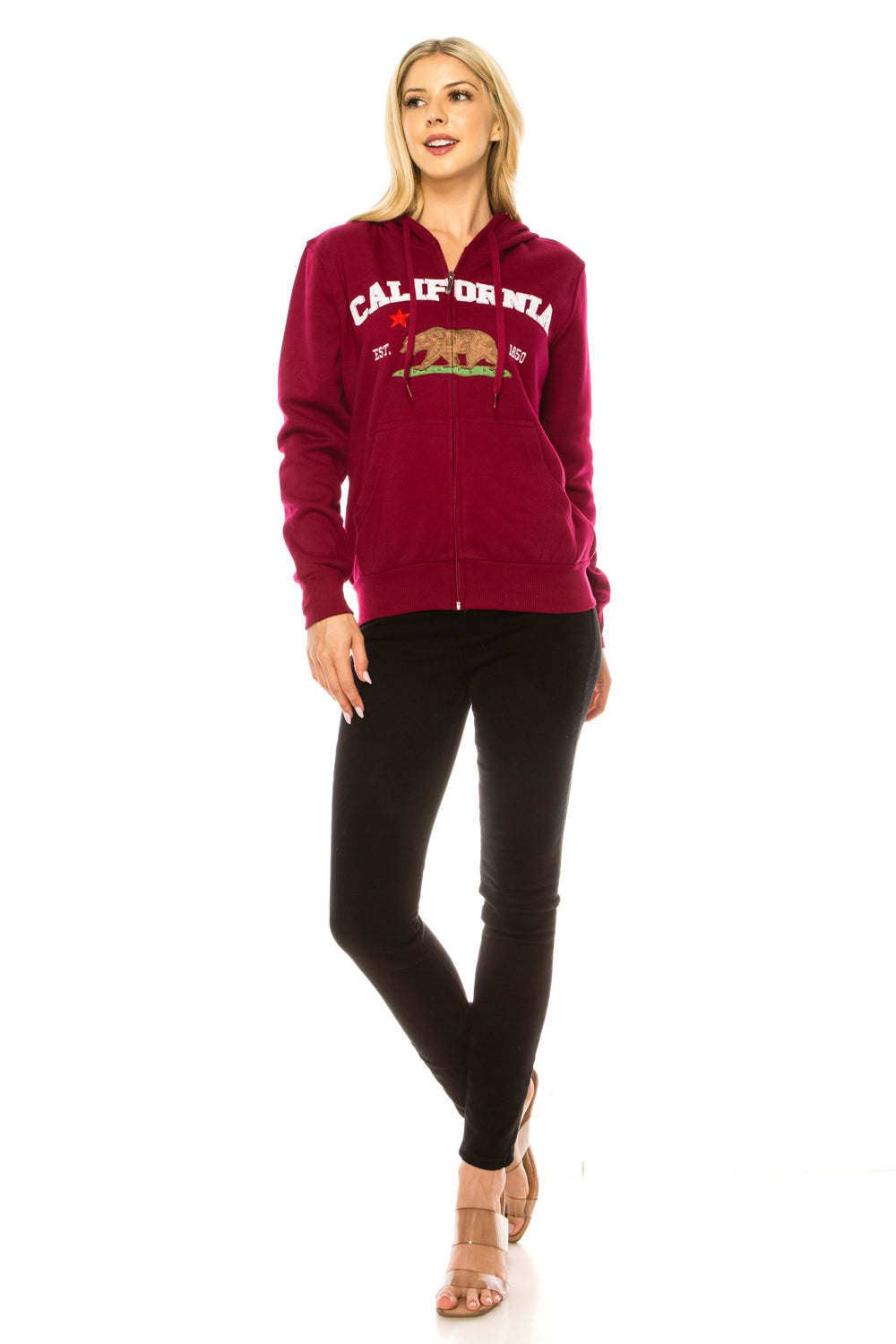 Burgundy Premium Quality California Embroidered Zip Up Hoodie (S-XL) $11 Per Piece. WBT64