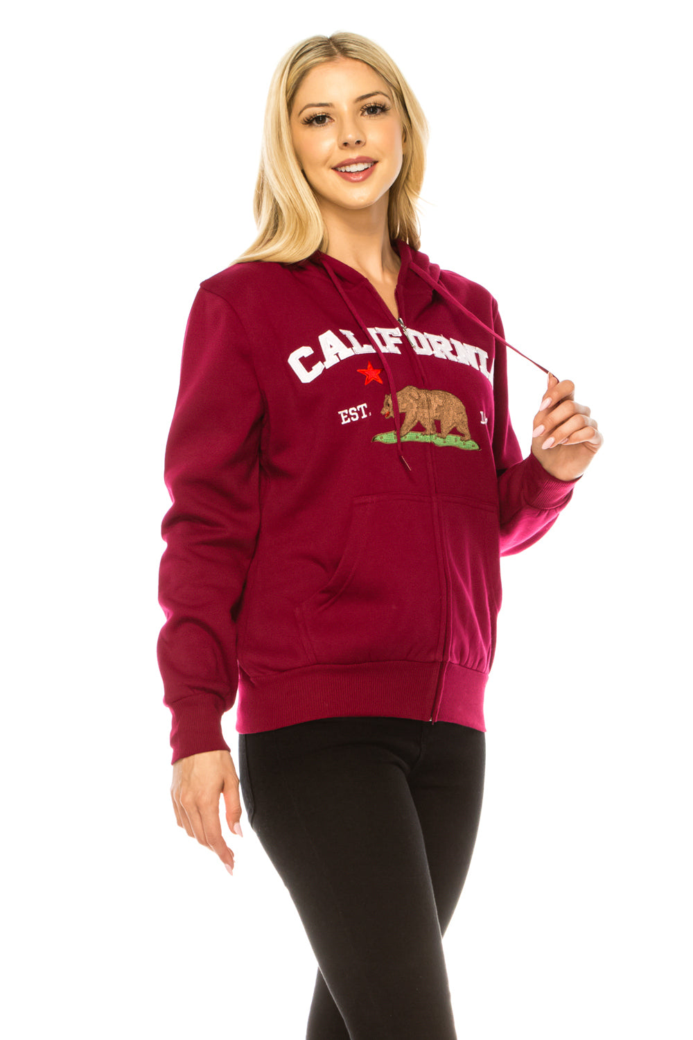 Burgundy Premium Quality California Embroidered Zip Up Hoodie (S-XL) $11 Per Piece. WBT64