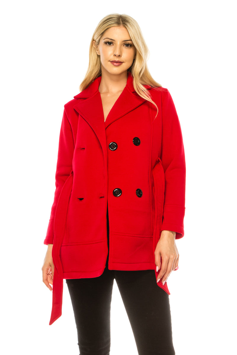 Women  Scarlet Double Breasted Fleece Coat with Removable Belt  (S-XL) $14 (2X-3X) $15 WJ24525 Per piece WJ525