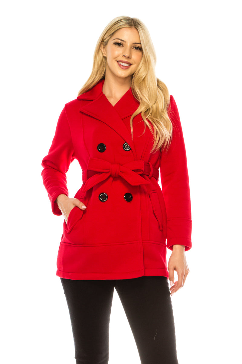 Women  Scarlet Double Breasted Fleece Coat with Removable Belt  (S-XL) $14 (2X-3X) $15 WJ24525 Per piece WJ525