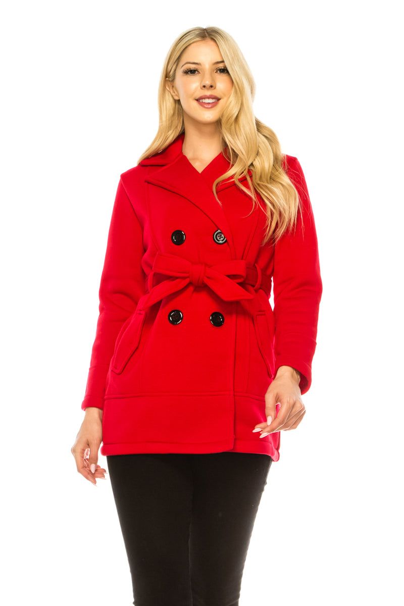 Women  Scarlet Double Breasted Fleece Coat with Removable Belt  (S-XL) $14 (2X-3X) $15 WJ24525 Per piece WJ525
