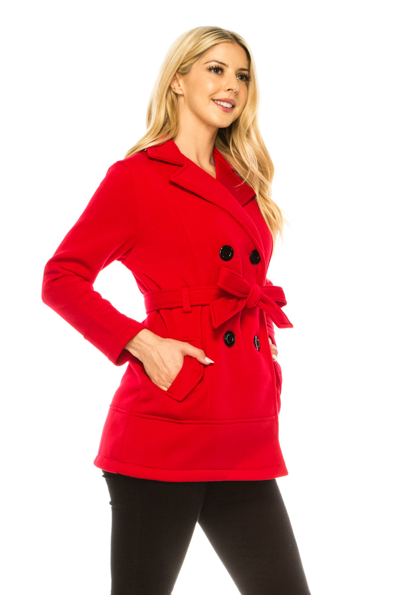 Women  Scarlet Double Breasted Fleece Coat with Removable Belt  (S-XL) $14 (2X-3X) $15 WJ24525 Per piece WJ525