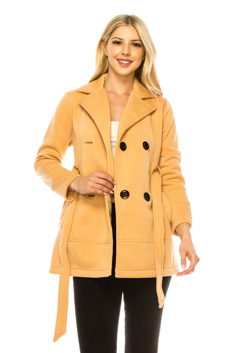 Women Dark Camel  Double Breasted Fleece Coat with Removable Belt  (S-XL) $14 (2X-3X) $15 Per piece WJ24525