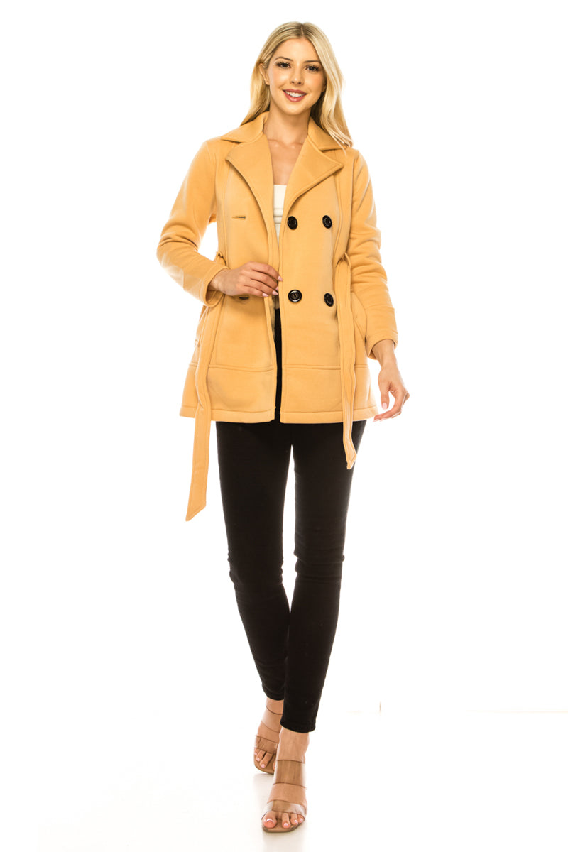 Women Dark Camel  Double Breasted Fleece Coat with Removable Belt  (S-XL) $14 (2X-3X) $15 Per piece WJ24525