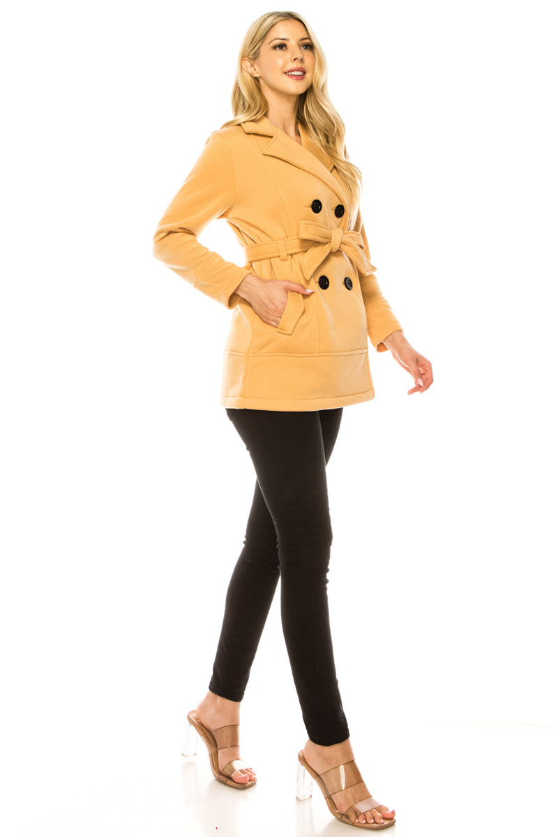 Women Dark Camel  Double Breasted Fleece Coat with Removable Belt  (S-XL) $14 (2X-3X) $15 Per piece WJ24525