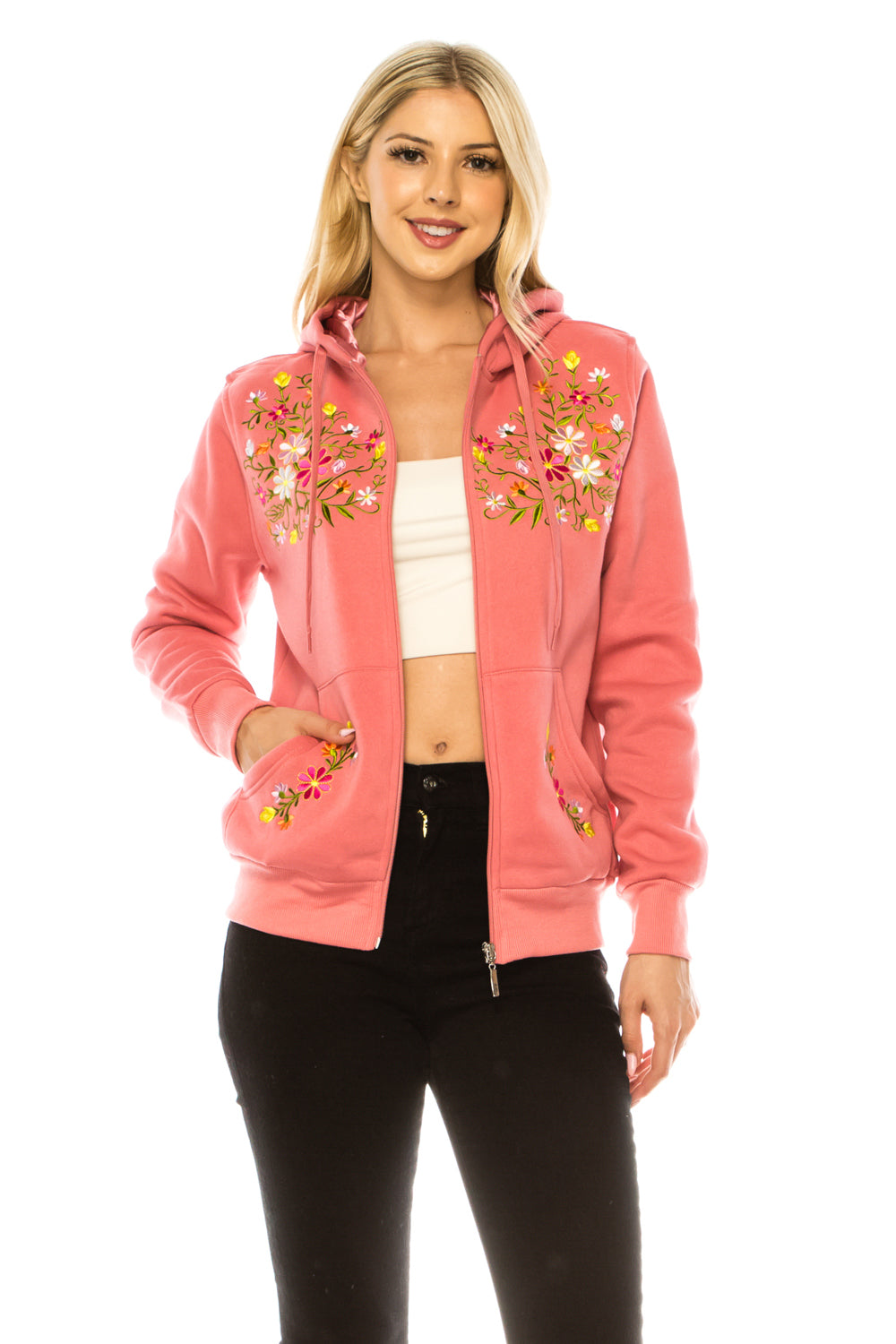 Rose Premium Quality Embroidered Zip Up Hoodie (S-XL) $12 Per Piece. WBT63