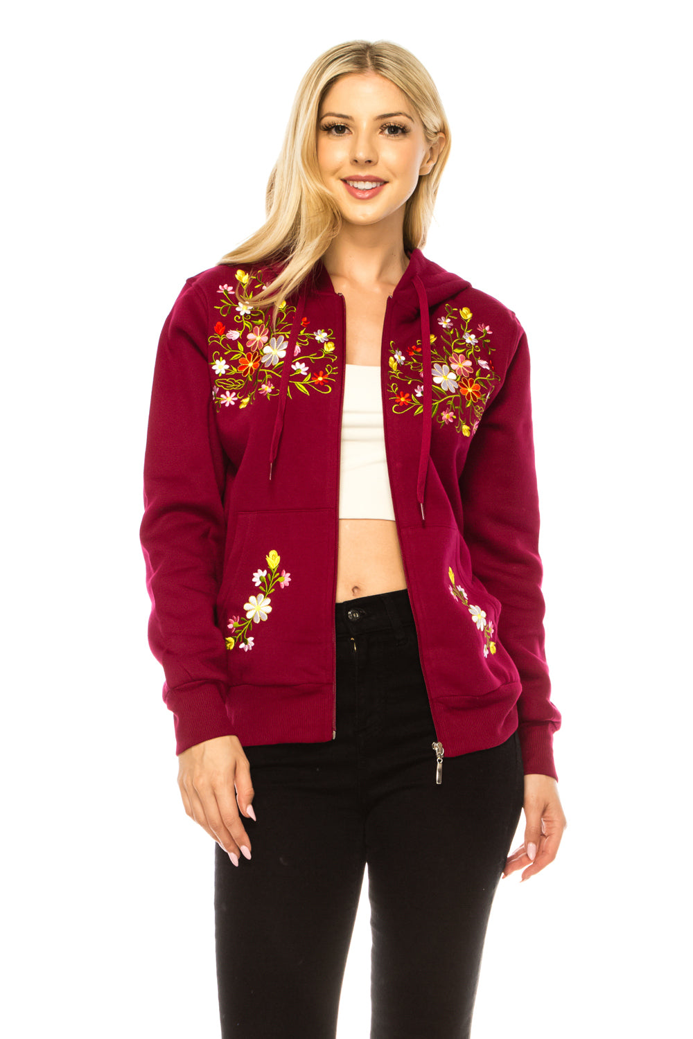 Burgundy Premium Quality Embroidered Zip Up Hoodie (S-XL) $12 Per Piece. WBT63