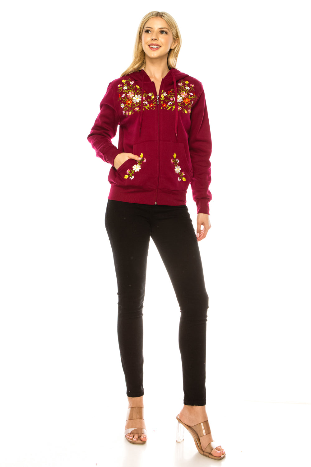 Burgundy Premium Quality Embroidered Zip Up Hoodie (S-XL) $12 Per Piece. WBT63