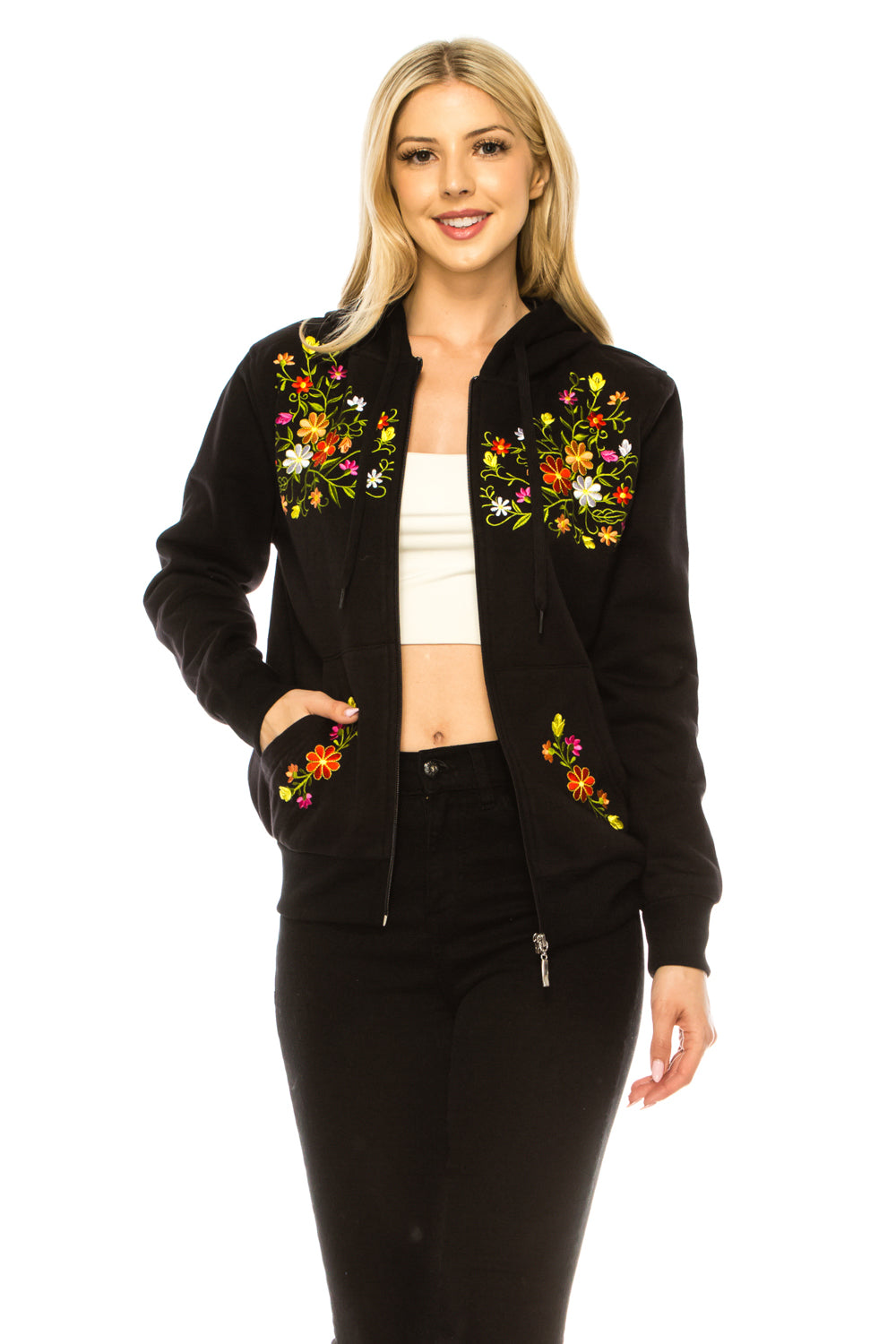 Black Premium Quality Embroidered Zip Up Hoodie (S-XL) $12 Per Piece. WBT63