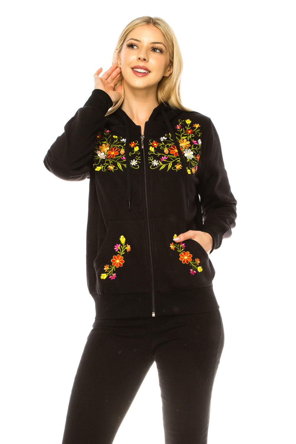 Black Premium Quality Embroidered Zip Up Hoodie (S-XL) $12 Per Piece. WBT63