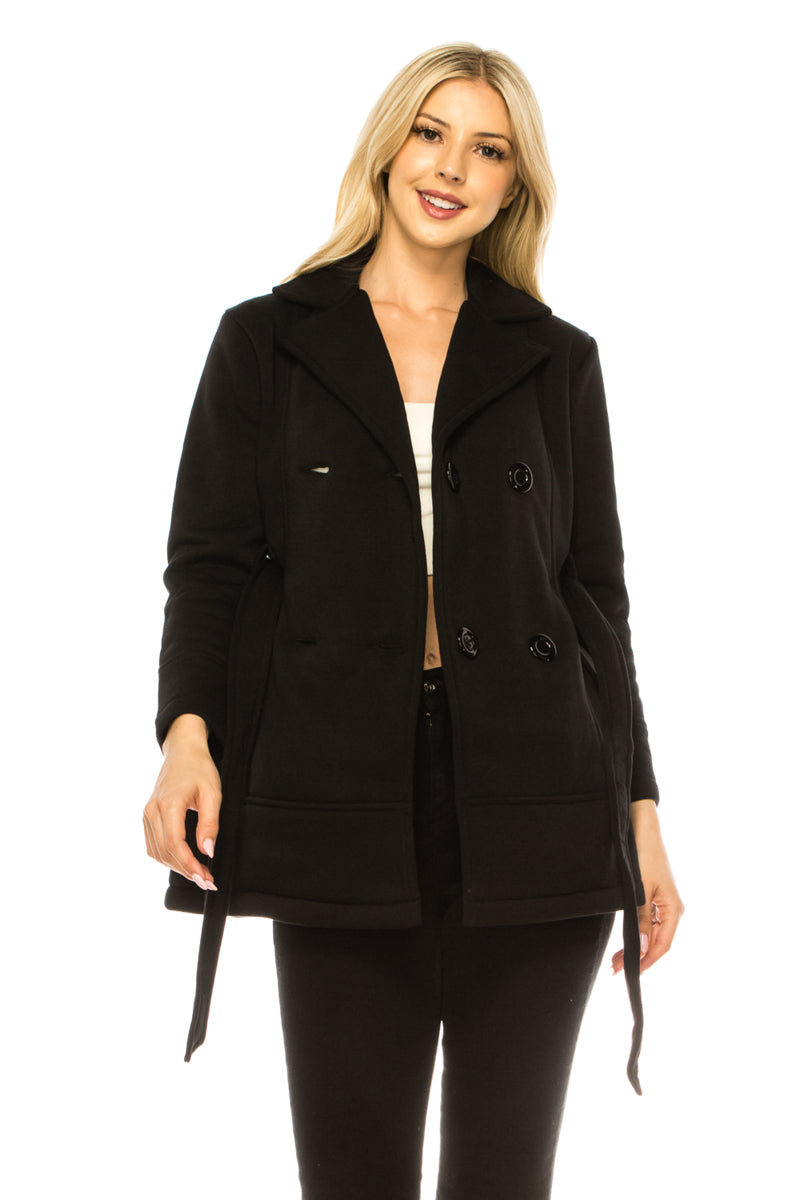 Women Black Double Breasted Fleece Coat with Removable Belt  (S-XL) $14 (2X-3X) $15 Per piece WJ24525