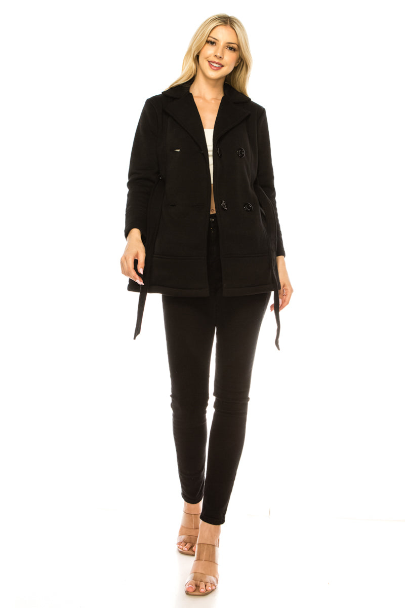 Women Black Double Breasted Fleece Coat with Removable Belt  (S-XL) $14 (2X-3X) $15 Per piece WJ24525