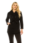 Women Black Double Breasted Fleece Coat with Removable Belt  (S-XL) $14 (2X-3X) $15 Per piece WJ24525