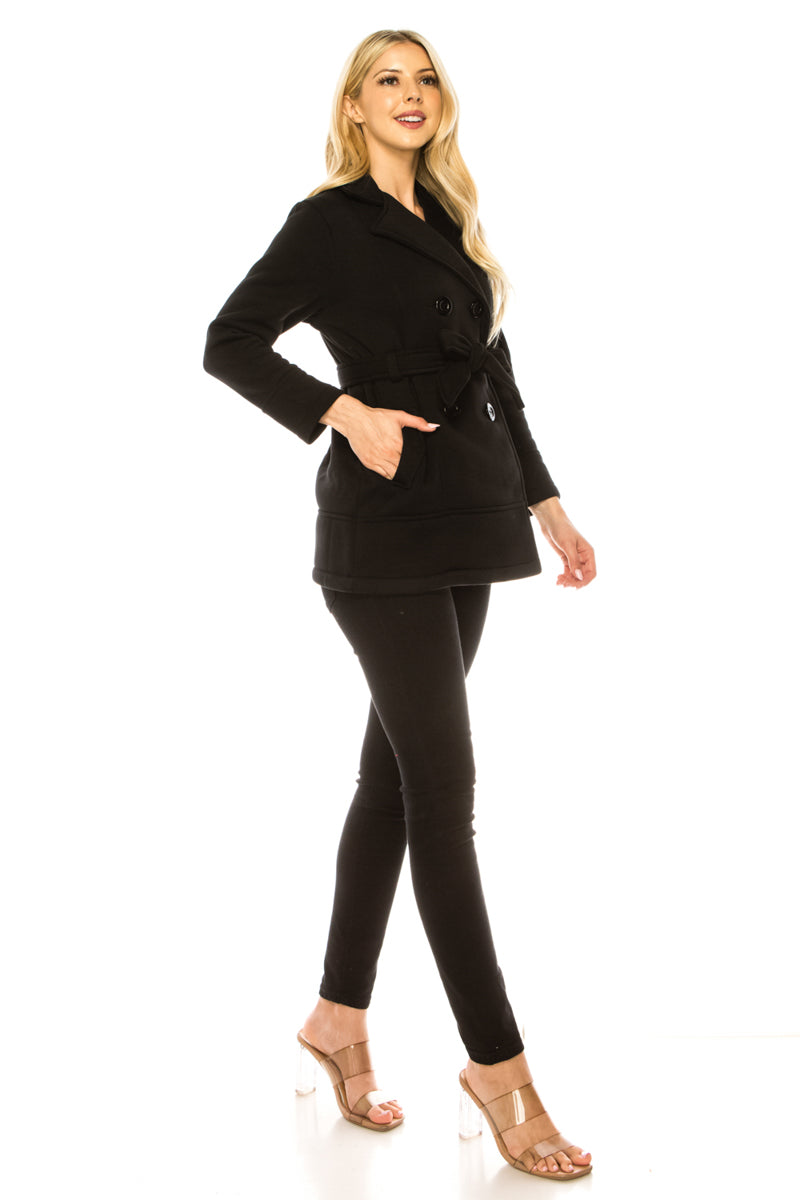 Women Black Double Breasted Fleece Coat with Removable Belt  (S-XL) $14 (2X-3X) $15 Per piece WJ24525