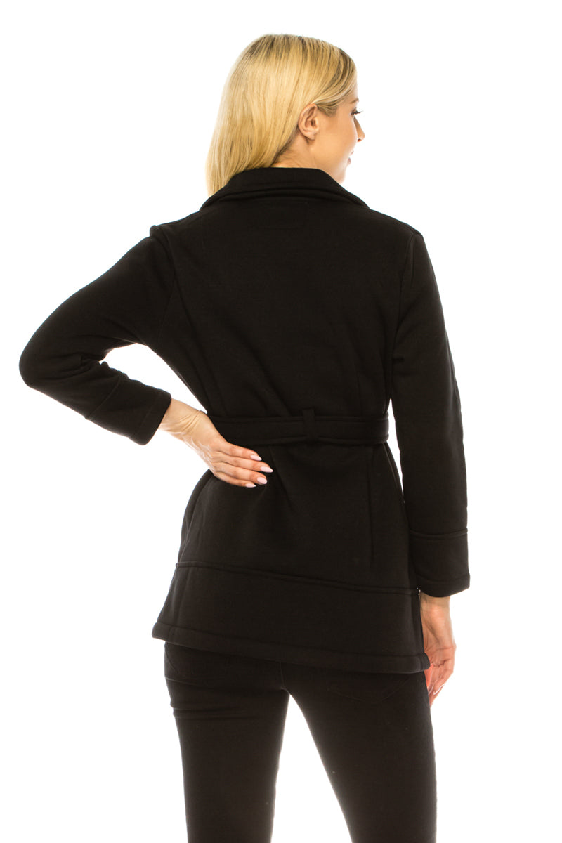 Women Black Double Breasted Fleece Coat with Removable Belt  (S-XL) $14 (2X-3X) $15 Per piece WJ24525