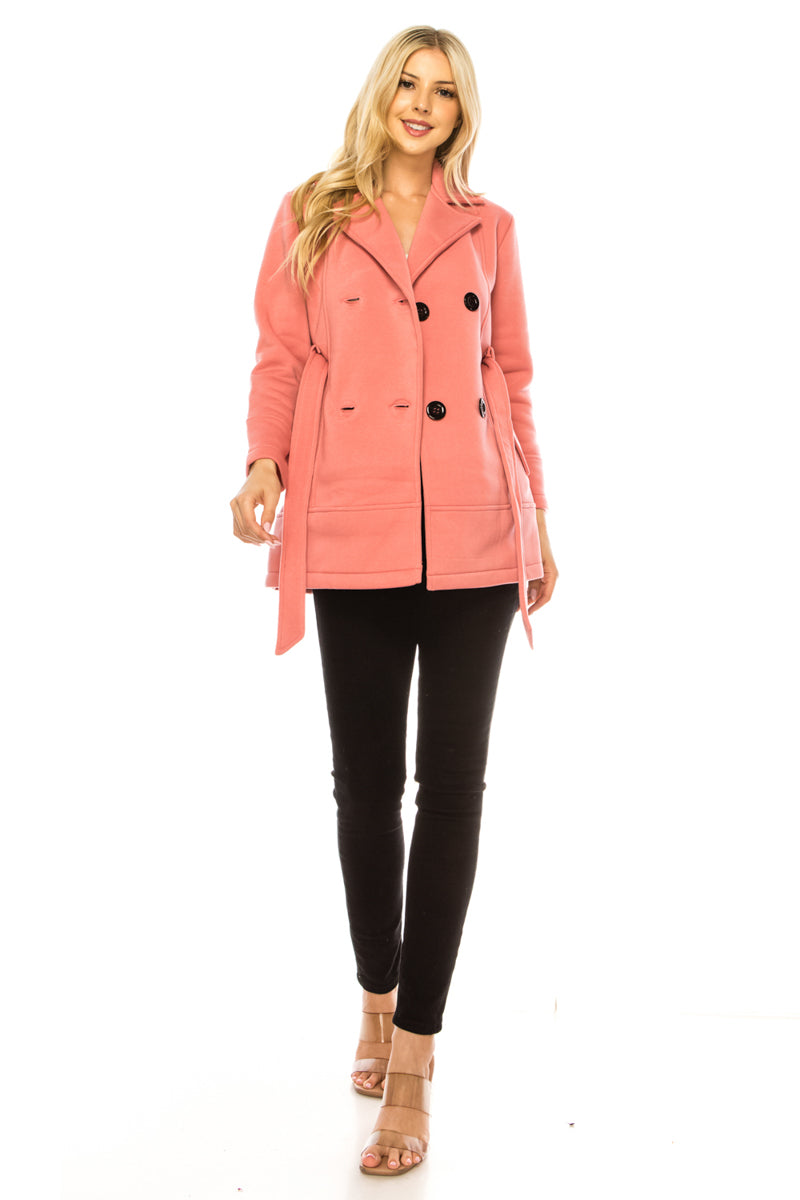 Women Rose Double Breasted Fleece Coat with Removable Belt  (S-XL) $14 (2X-3X) $15 Per piece WJ24525