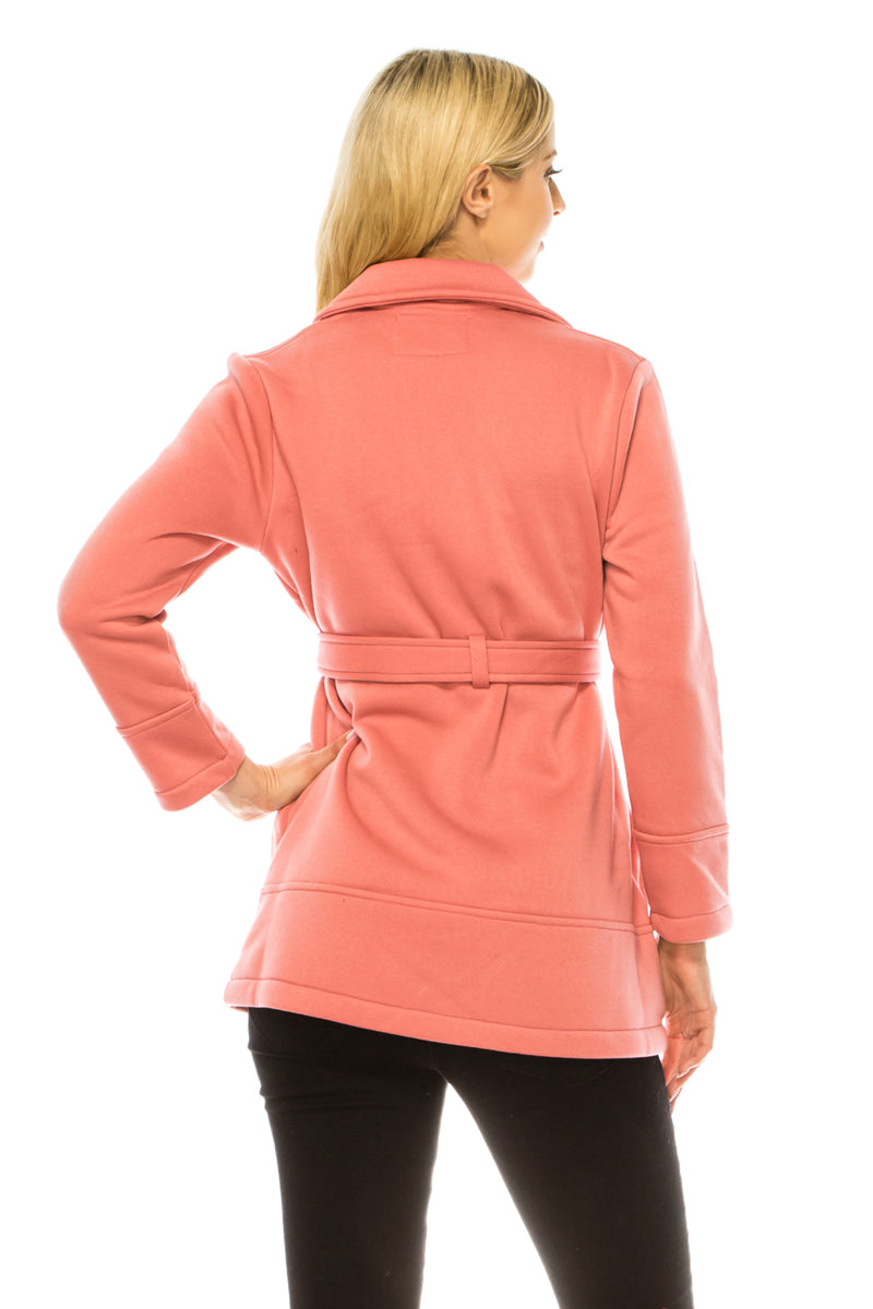 Women Rose Double Breasted Fleece Coat with Removable Belt  (S-XL) $14 (2X-3X) $15 Per piece WJ24525