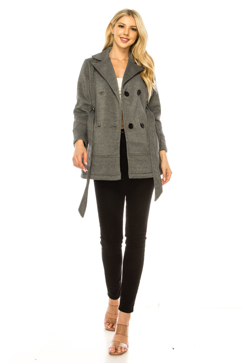 Women Dark Grey  Double Breasted Fleece Coat with Removable Belt  (S-XL) $14 (2X-3X) $15 Per piece WJ24525