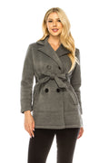 Women Dark Grey  Double Breasted Fleece Coat with Removable Belt  (S-XL) $14 (2X-3X) $15 Per piece WJ24525