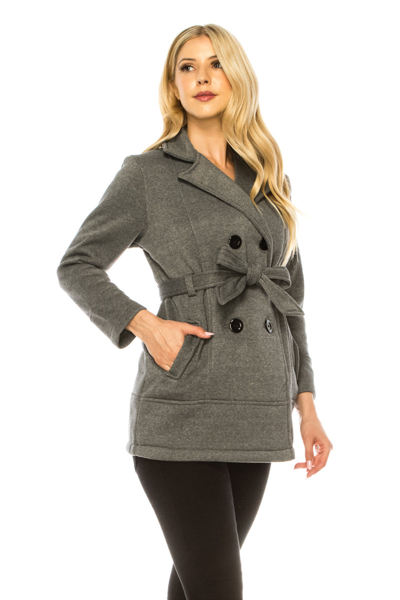 Women Dark Grey  Double Breasted Fleece Coat with Removable Belt  (S-XL) $14 (2X-3X) $15 Per piece WJ24525