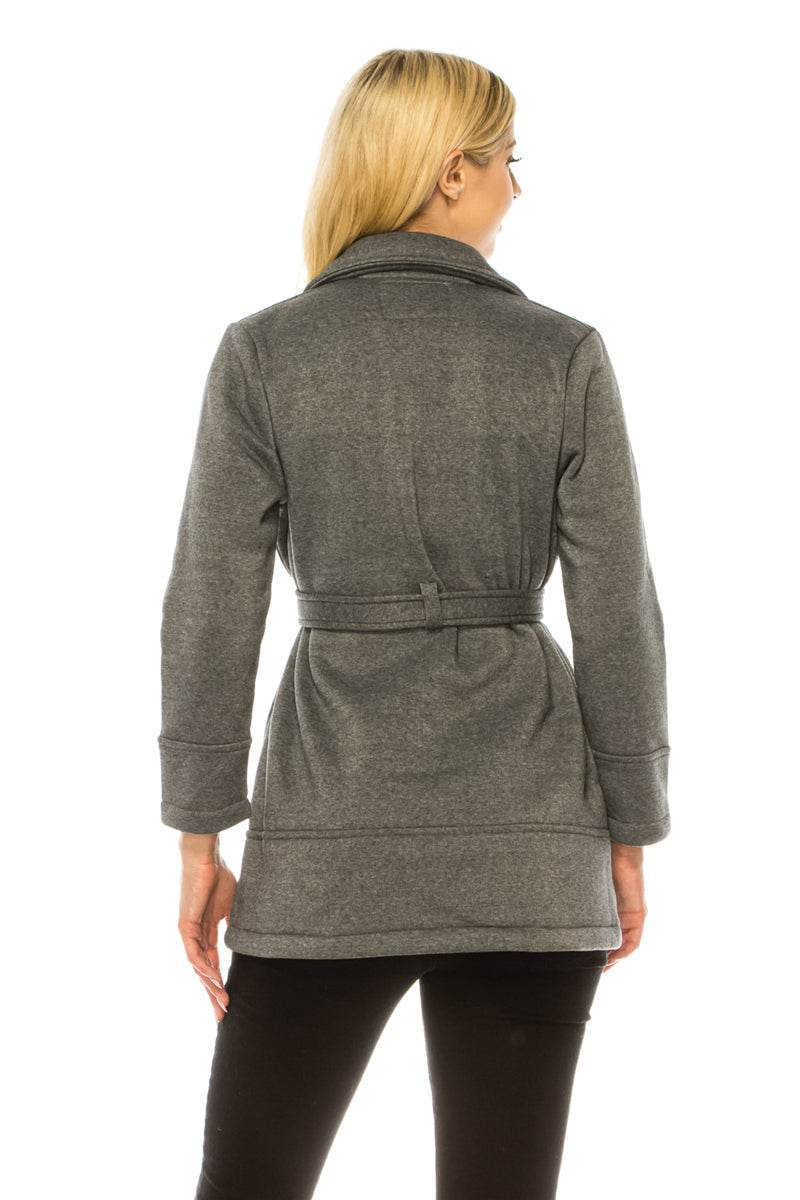 Women Dark Grey  Double Breasted Fleece Coat with Removable Belt  (S-XL) $14 (2X-3X) $15 Per piece WJ24525