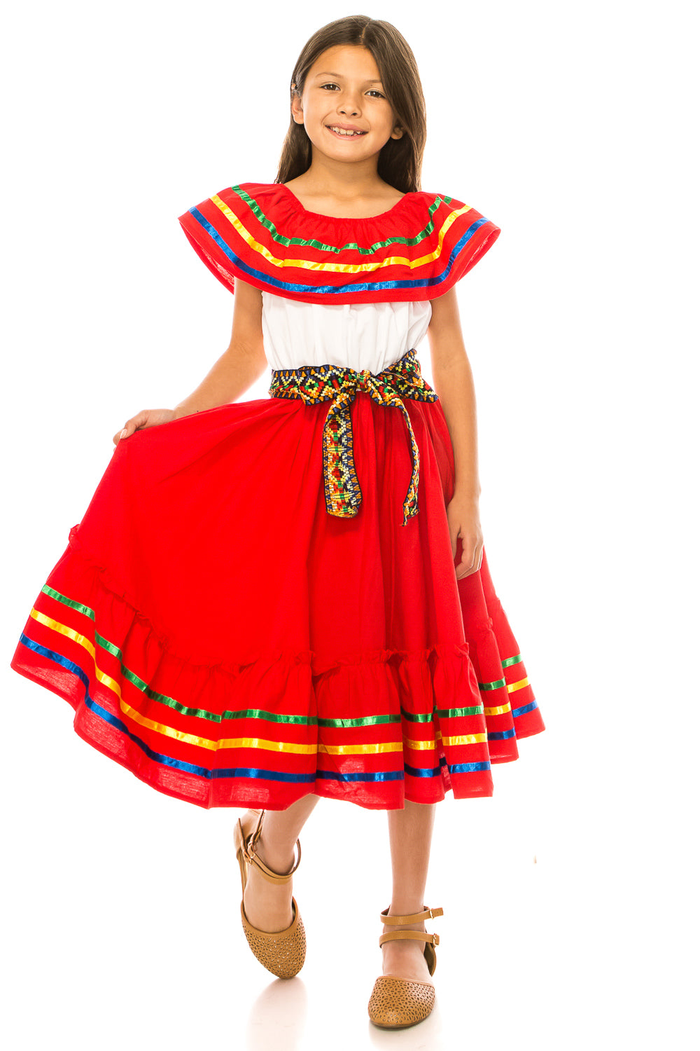 Fancy Red Traditional Mexican Cinco De Mayo Fiesta Dress (4-14) $14.00 Per Piece. DR2031