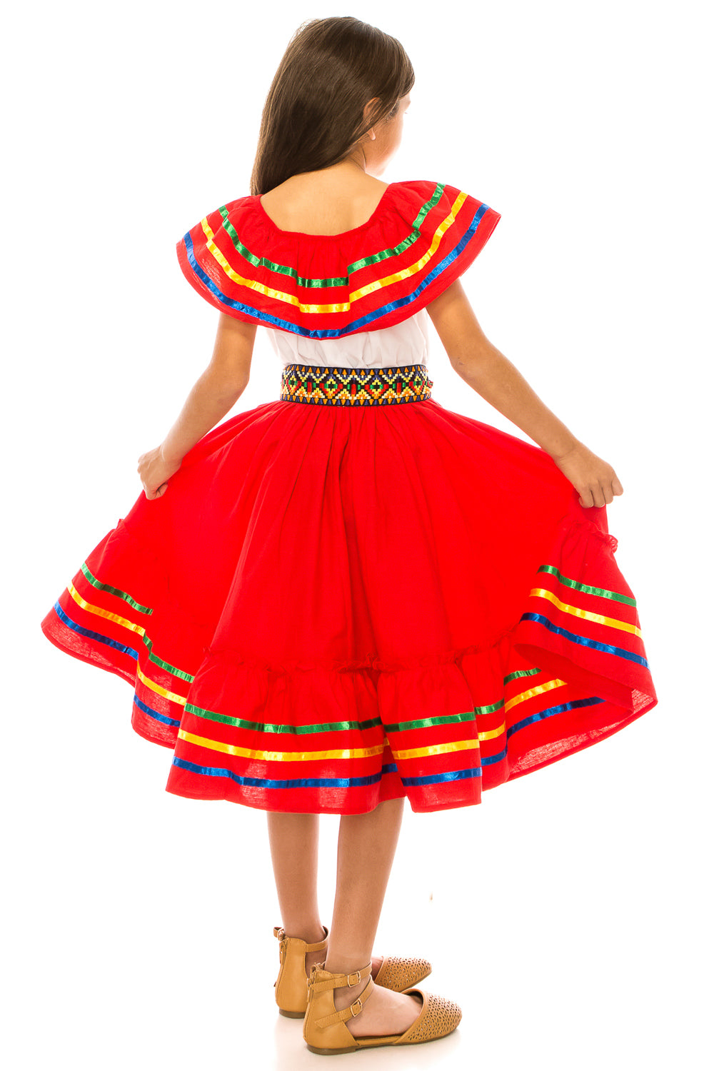 Fancy Red Traditional Mexican Cinco De Mayo Fiesta Dress (4-14) $14.00 Per Piece. DR2031