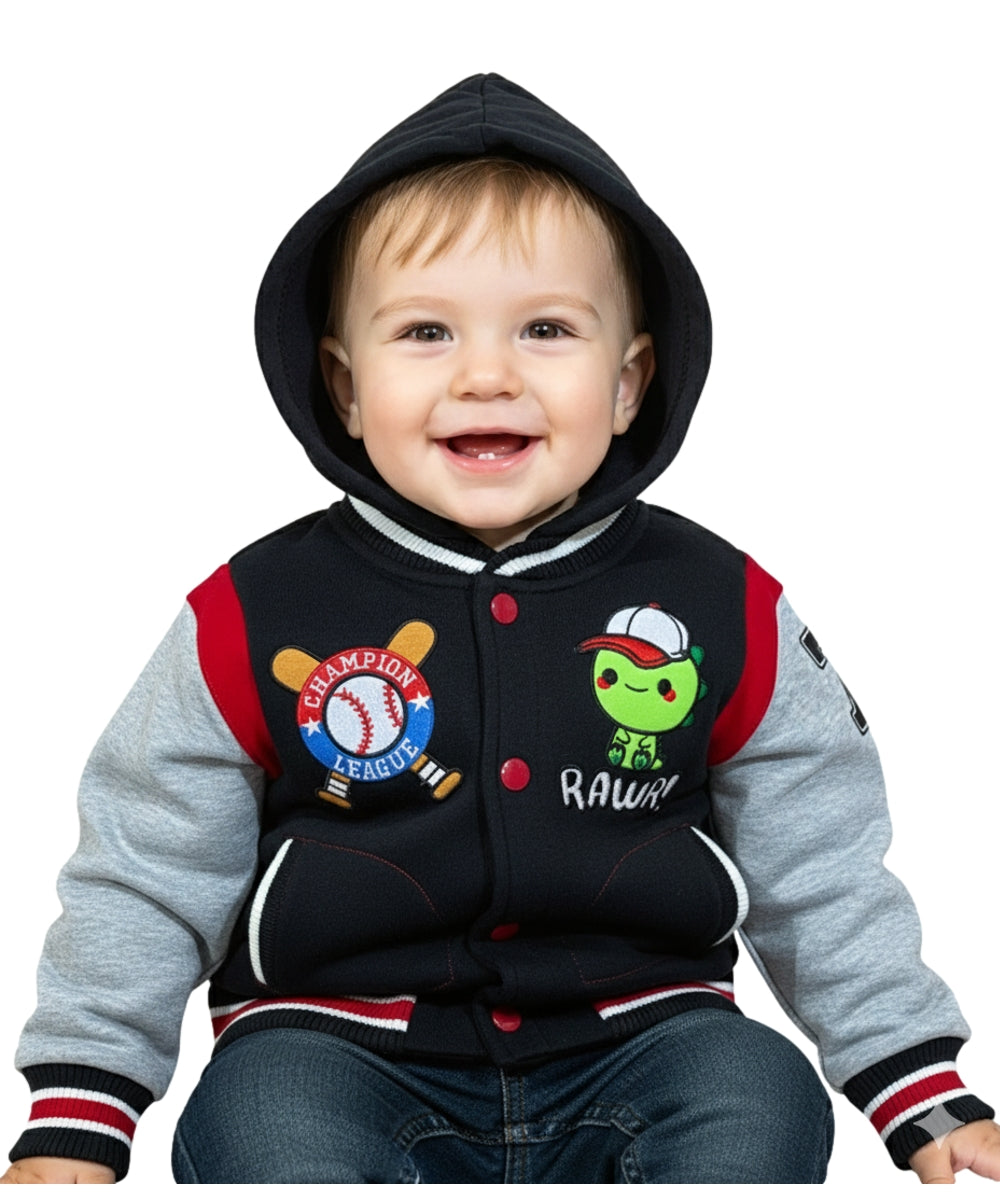 Varsity Jacket Dino With Hoodie (12M-24M) $7.50 & (2-4) $8.50 Per Piece