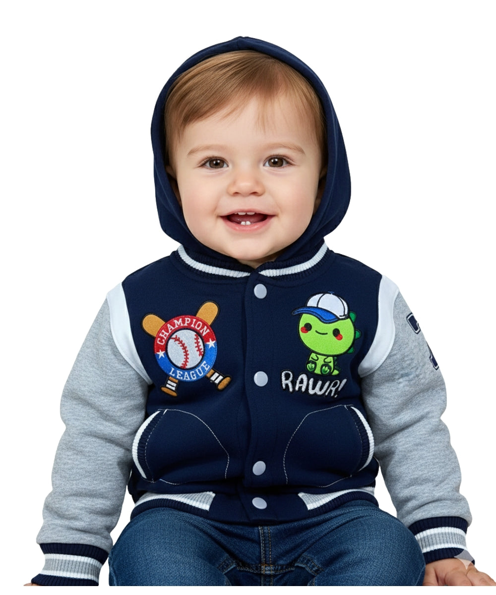 Varsity Jacket Dino With Hoodie (12M-24M) $7.50 & (2-4) $8.50 Per Piece