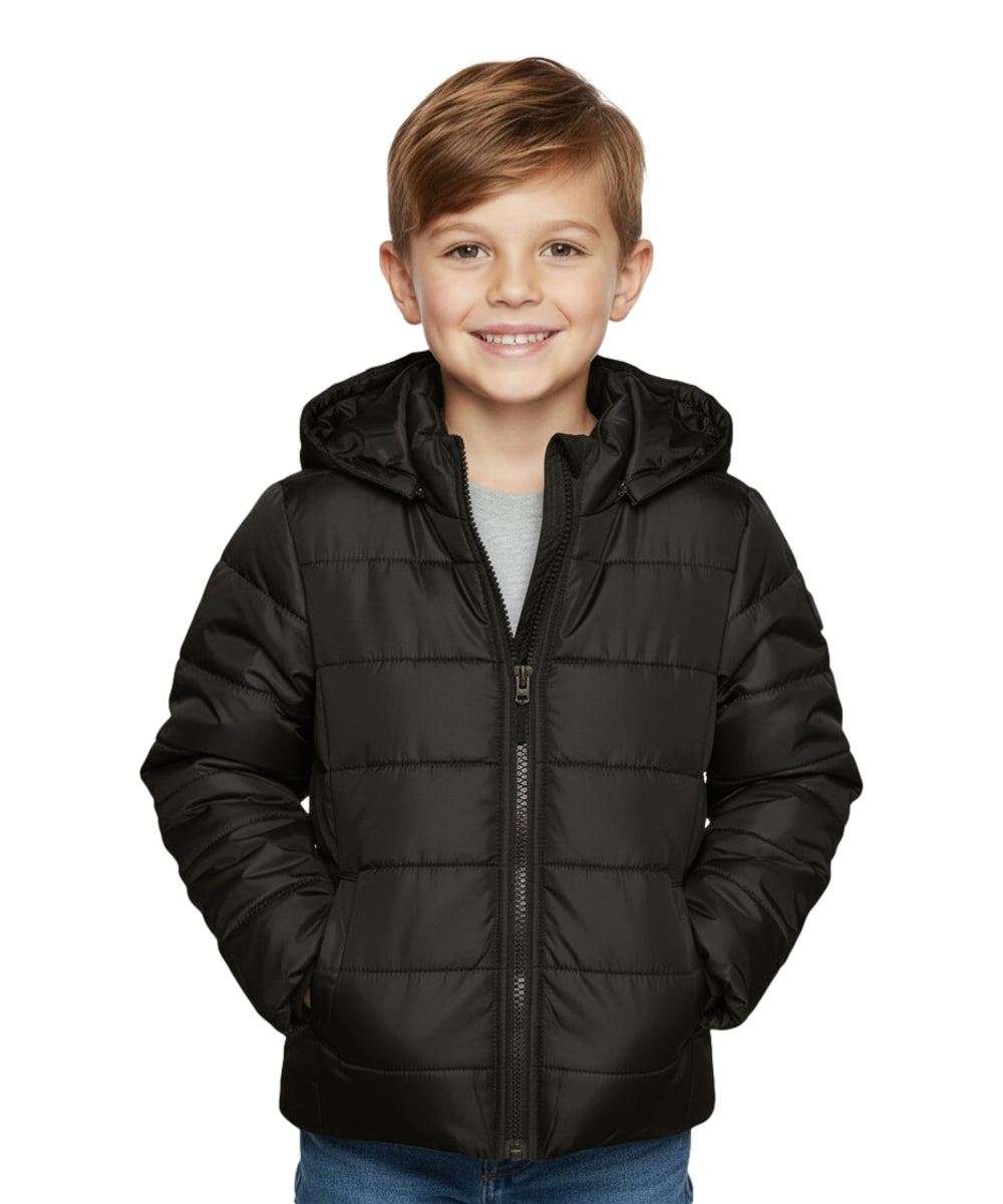 Boys Zipper Hooded Puffer Jacket - Black (2-4), (S-XL) $12.00 - $13.00 Per Piece BJ2077