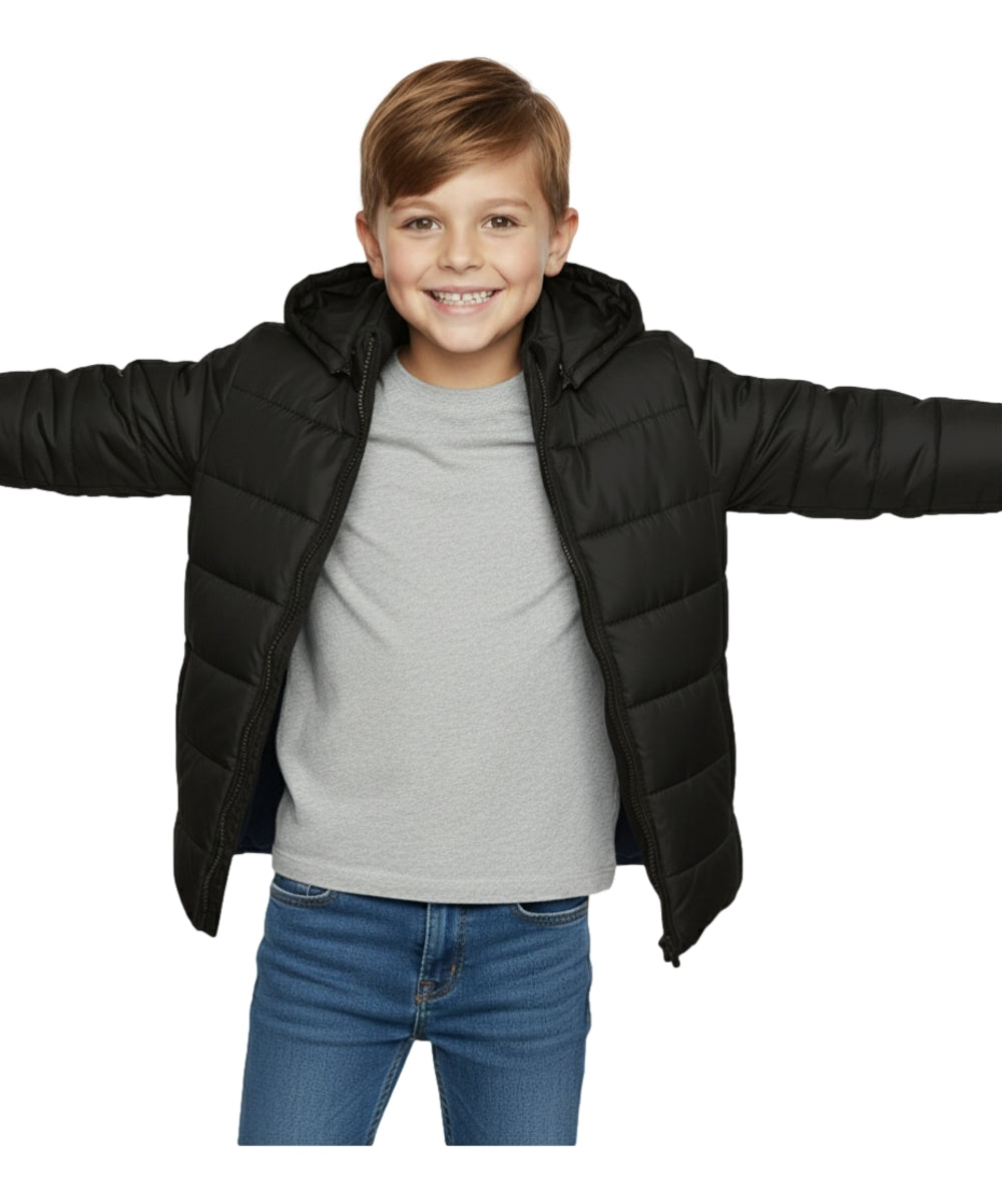 Boys Zipper Hooded Puffer Jacket - Black (2-4), (S-XL) $12.00 - $13.00 Per Piece BJ2077
