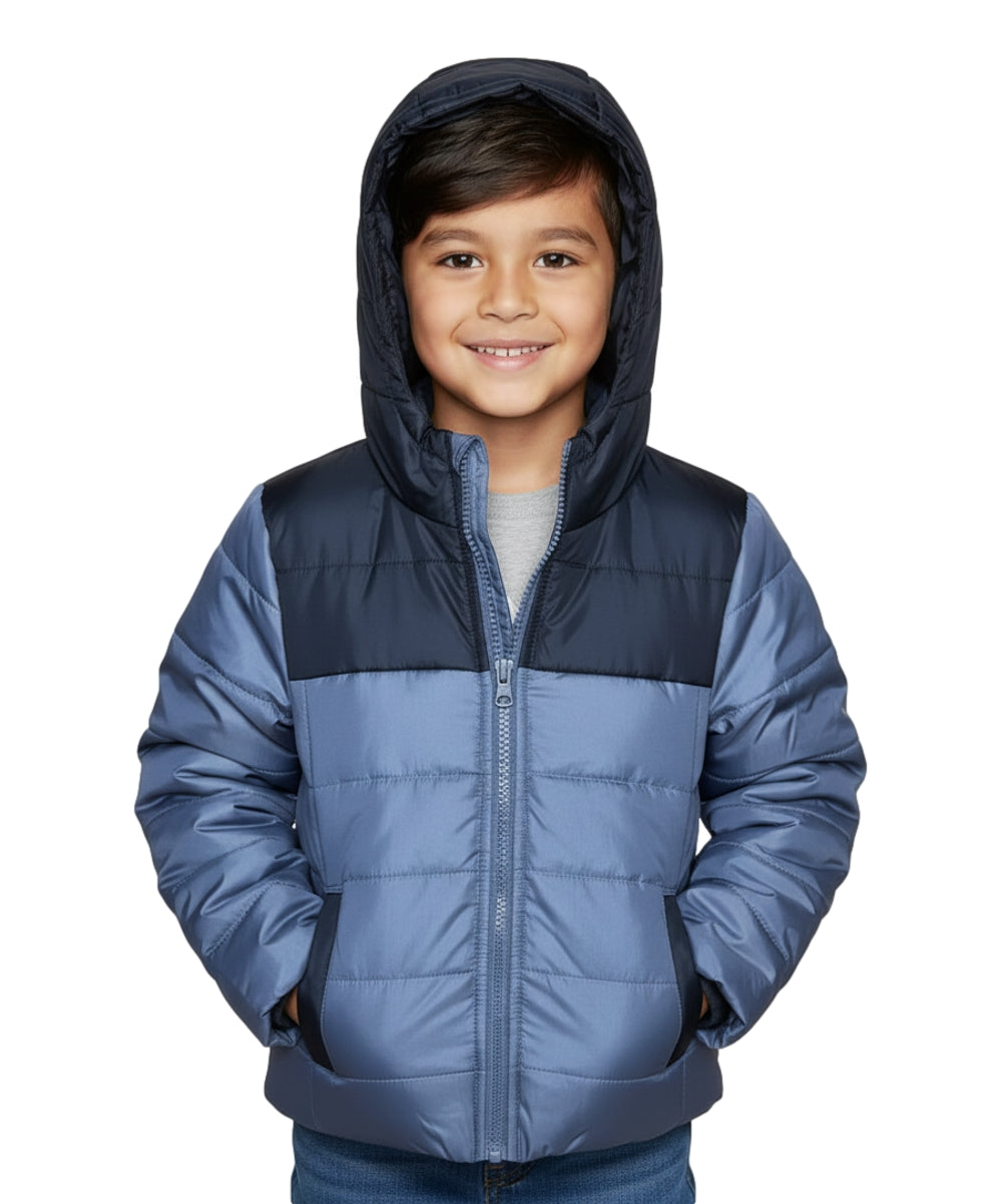 Boys Zipper Hooded Puffer Jacket - D. Grey (2-4), (S-XL) $12.00 - $13.00 Per Piece BJ2077