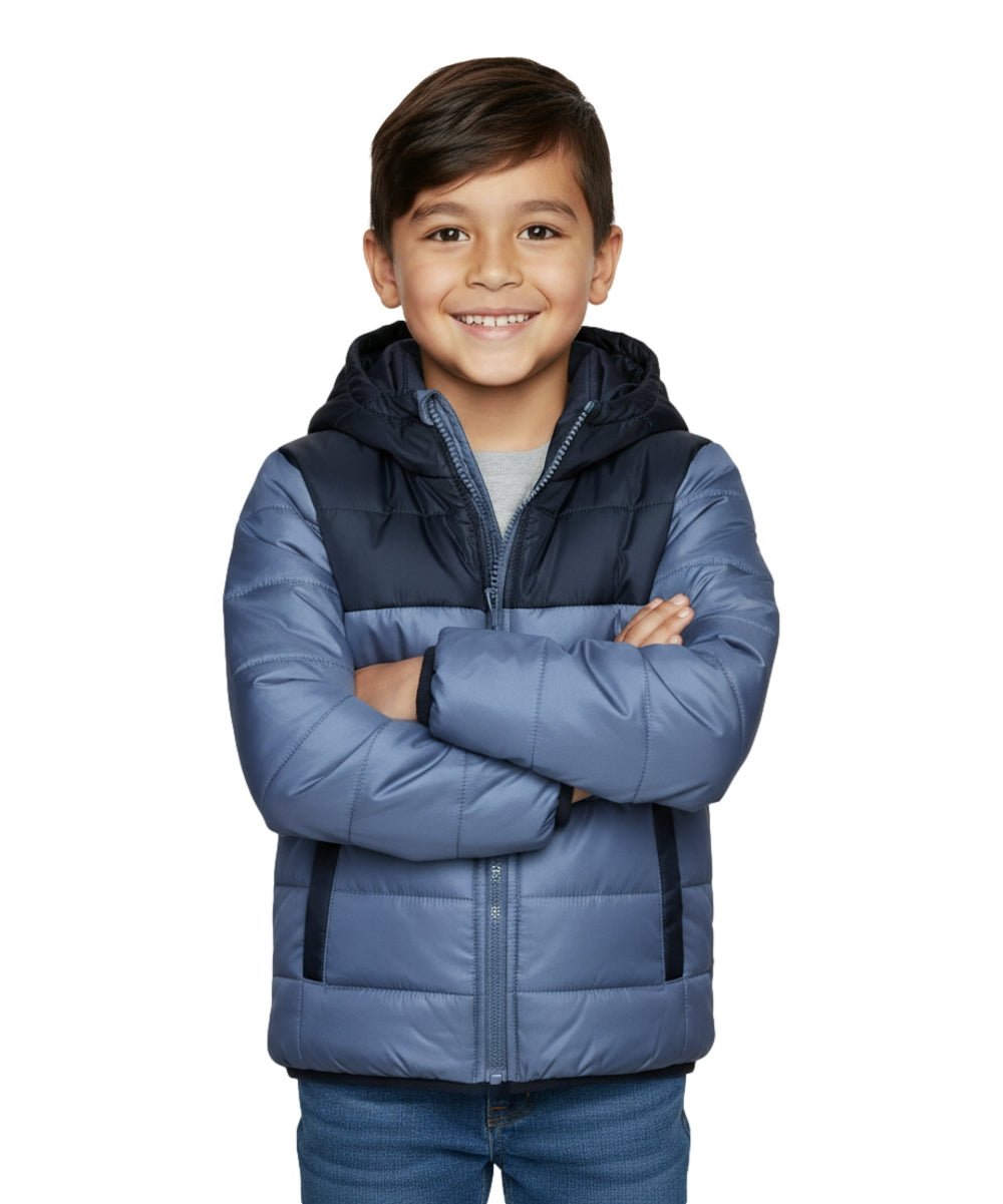 Boys Zipper Hooded Puffer Jacket - D. Grey (2-4), (S-XL) $12.00 - $13.00 Per Piece BJ2077