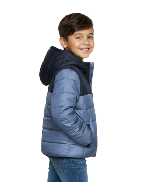 Boys Zipper Hooded Puffer Jacket - D. Grey (2-4), (S-XL) $12.00 - $13.00 Per Piece BJ2077