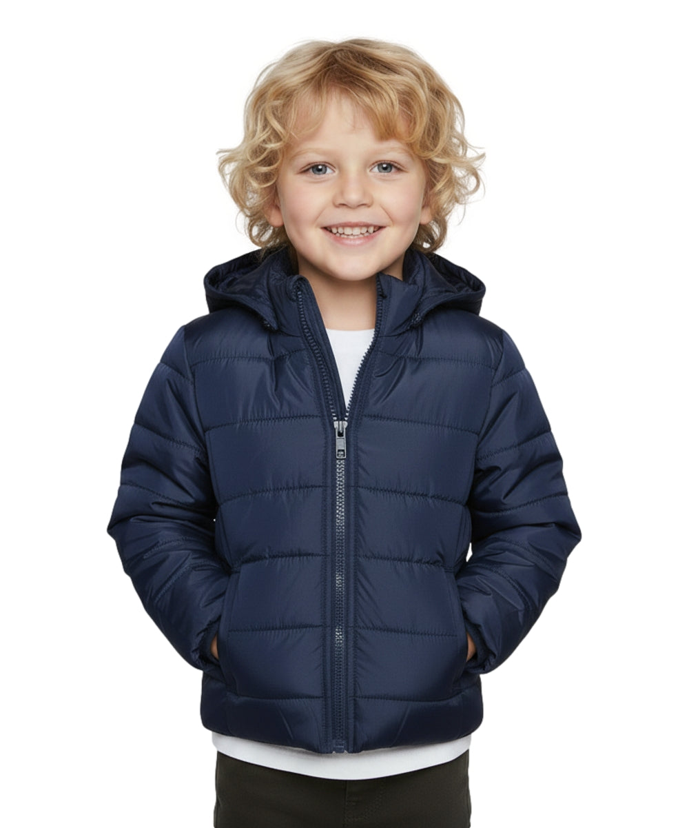 Boys Zipper Hooded Puffer Jacket - Navy (2-4), (S-XL) $12.00 - $13.00 Per Piece BJ2077