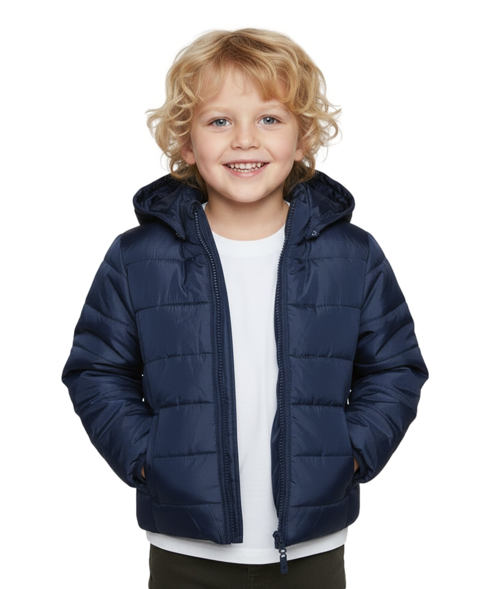 Boys Zipper Hooded Puffer Jacket - Navy (2-4), (S-XL) $12.00 - $13.00 Per Piece BJ2077