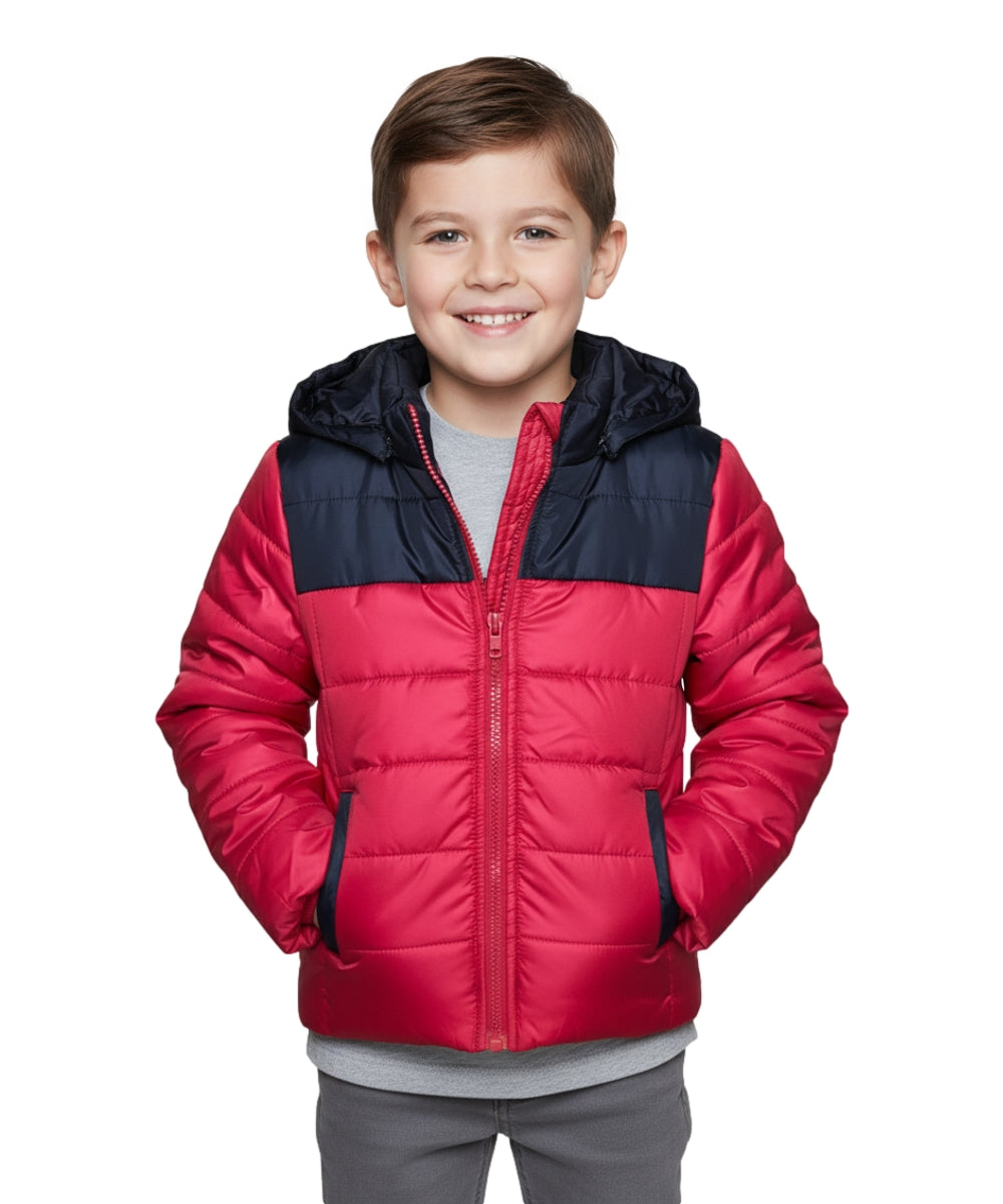 Boys Zipper Hooded Puffer Jacket - Red (2-4), (S-XL) $12.00 - $13.00 Per Piece BJ2077