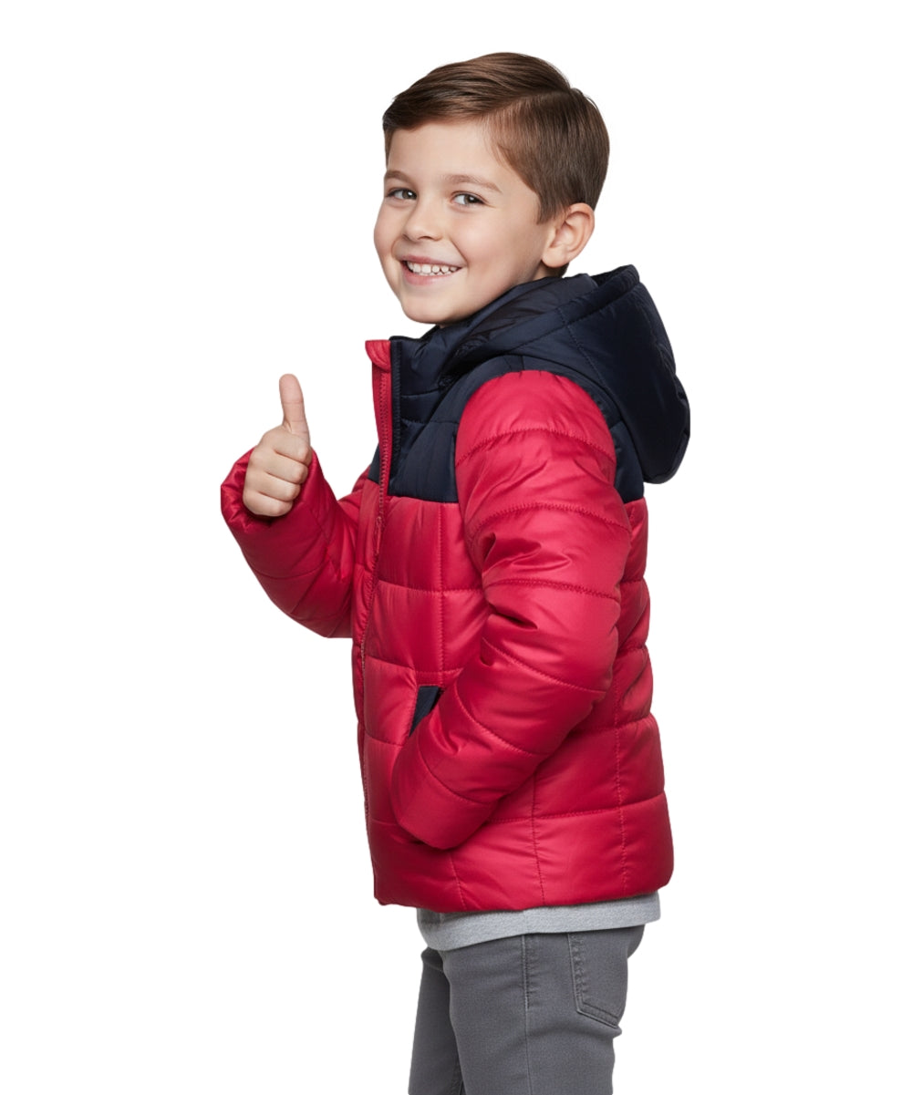 Boys Zipper Hooded Puffer Jacket - Red (2-4), (S-XL) $12.00 - $13.00 Per Piece BJ2077