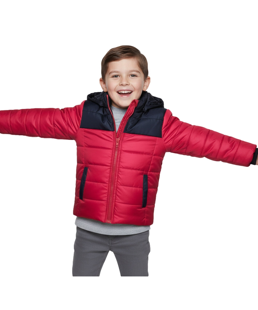 Boys Zipper Hooded Puffer Jacket - Red (2-4), (S-XL) $12.00 - $13.00 Per Piece BJ2077