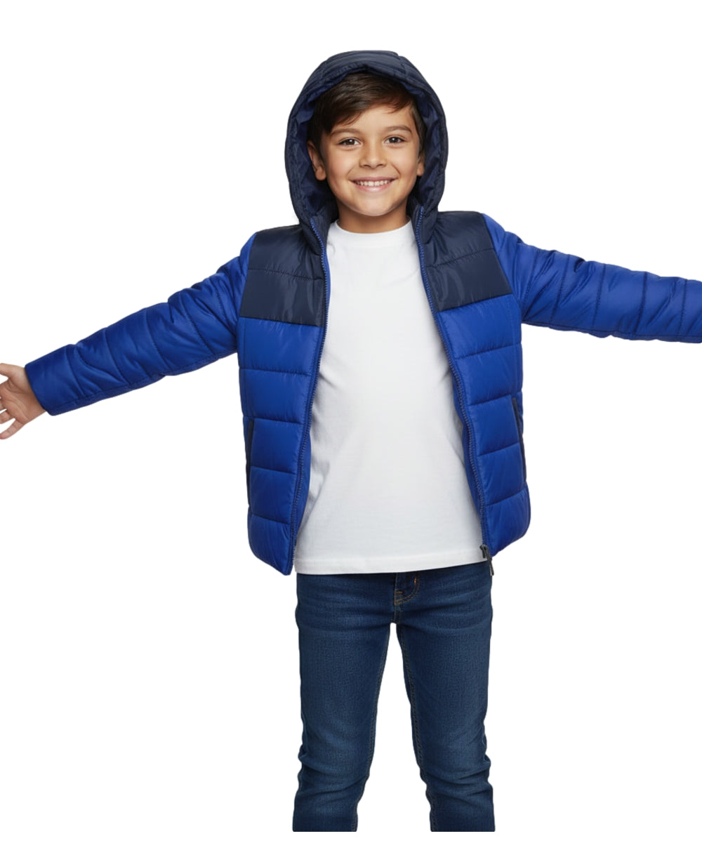 Boys Zipper Hooded Puffer Jacket - Royal Blue (2-4), (S-XL) $12.00 - $13.00 Per Piece BJ2077