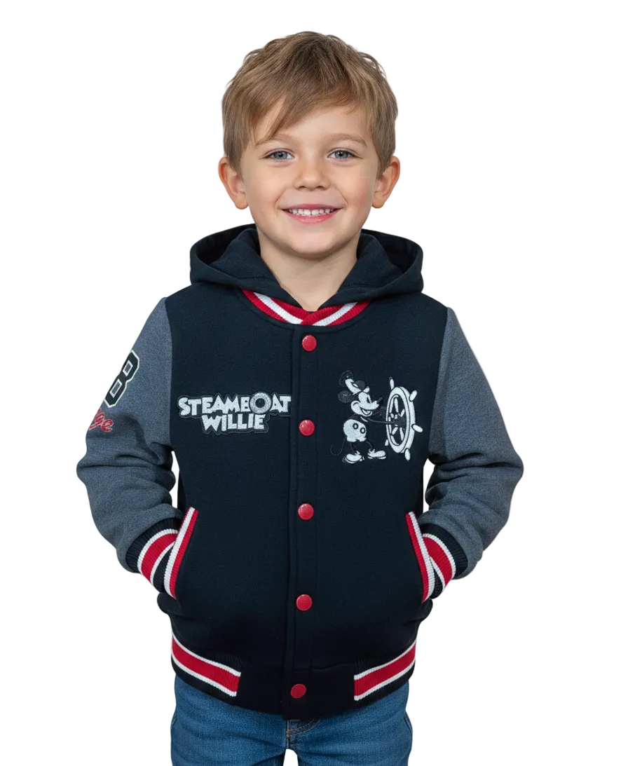 Boys Steamboat Embroidered Varsity Hooded Jacket  - Charcoal (2-4), (S-XL) $9.50-$10.50 Per Piece BJ2458