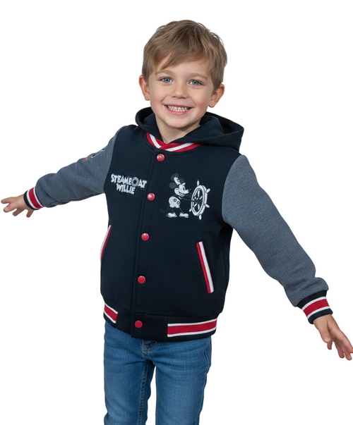 Boys Steamboat Embroidered Varsity Hooded Jacket  - Charcoal (2-4), (S-XL) $9.50-$10.50 Per Piece BJ2458