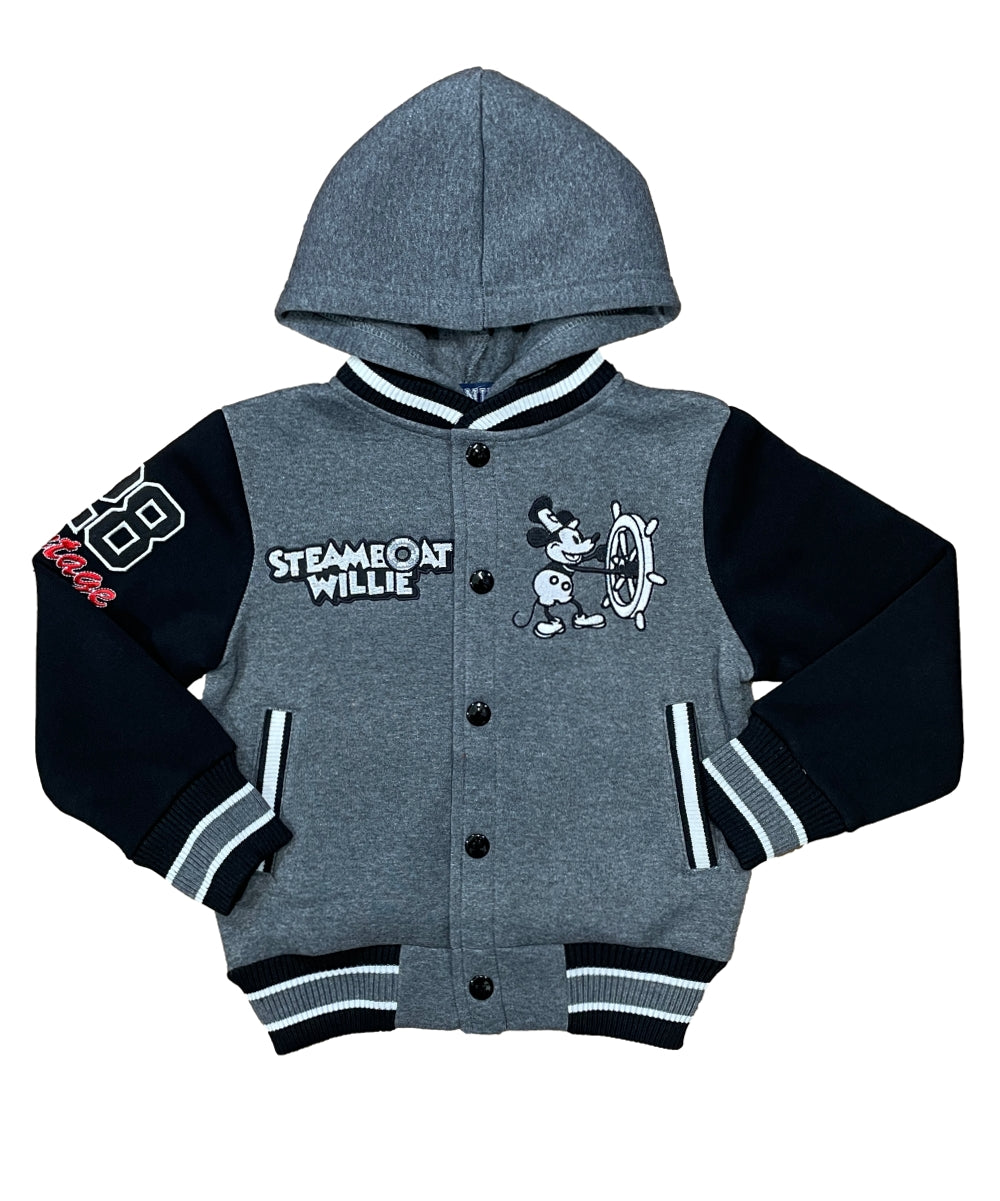 Boys Steamboat Embroidered Varsity Hooded Jacket  - D. Grey (2-4), (S-XL) $9.50-$10.50 Per Piece BJ2458