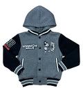 Boys Steamboat Embroidered Varsity Hooded Jacket  - D. Grey (2-4), (S-XL) $9.50-$10.50 Per Piece BJ2458