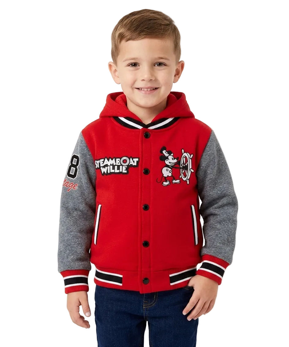 Boys Steamboat Embroidered Varsity Hooded Jacket  - Red (2-4), (S-XL) $9.50-$10.50 Per Piece BJ2458