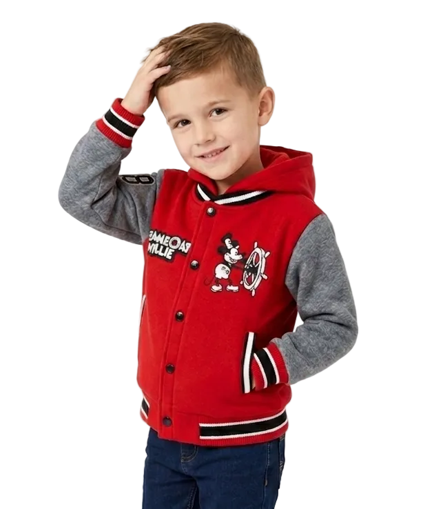 Boys Steamboat Embroidered Varsity Hooded Jacket  - Red (2-4), (S-XL) $9.50-$10.50 Per Piece BJ2458
