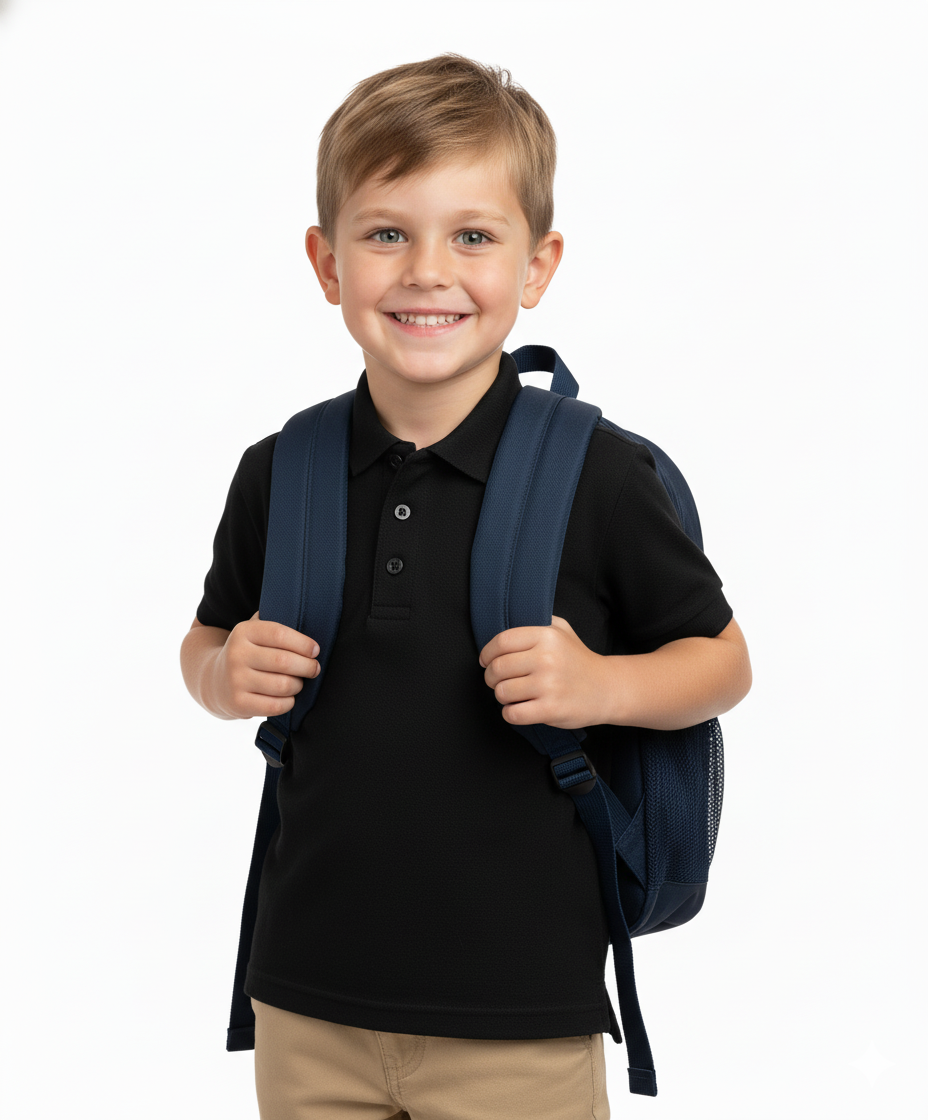 Boys Black Uniform Polo Shirt $5.5-$5.75 Per Piece. BSU01