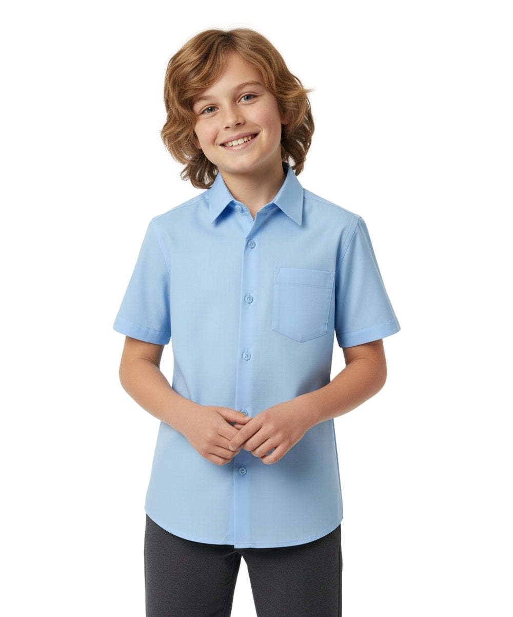 Boys Short Sleeve Button Up Uniform Shirt White, Sky Blue (5-18) $5.75-$6 Per Piece BSU06
