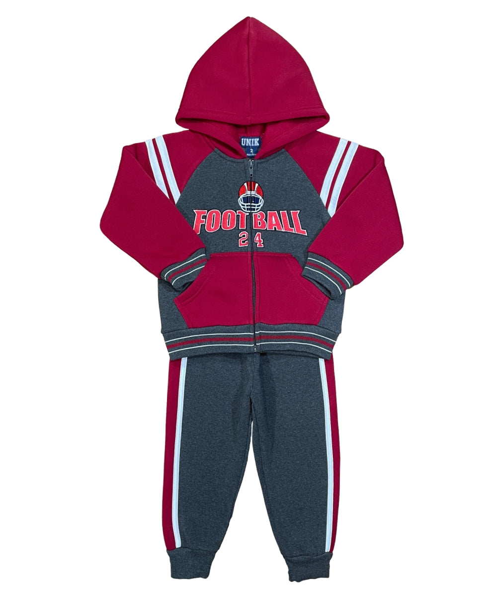 Boy Football Fleece Tracksuit - Charcoal  (2-4) (5-8) (10-14) $10.00 Per Set. BW2340