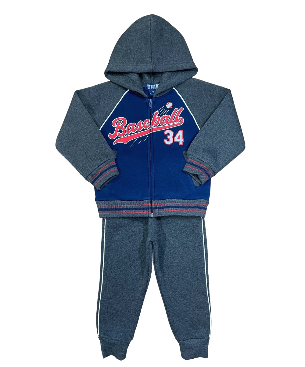 Boy Baseball Fleece Tracksuit - Charcoal  (2-4) (5-8) (10-14) $10.00 Per Set. BW2345